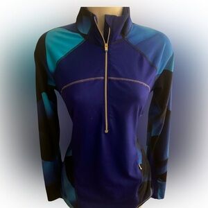 Athleta Teal and Navy Quarter-Zip Pullover-.S navy , teal , polyester spandex